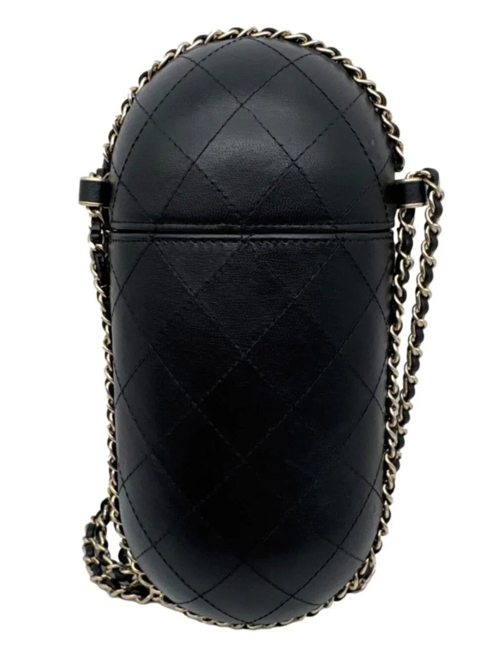 Chanel  Interlocking CC Logo Quilted Lambskin Leather Chain Around Phone Holder